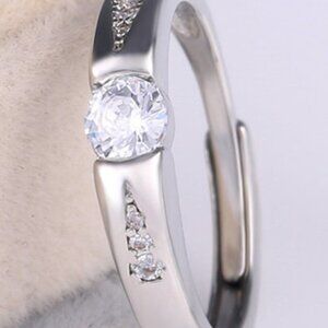 💝925 Silver Plated Promise Lovers Dainty Round CZ Men Ring, GPMB1436